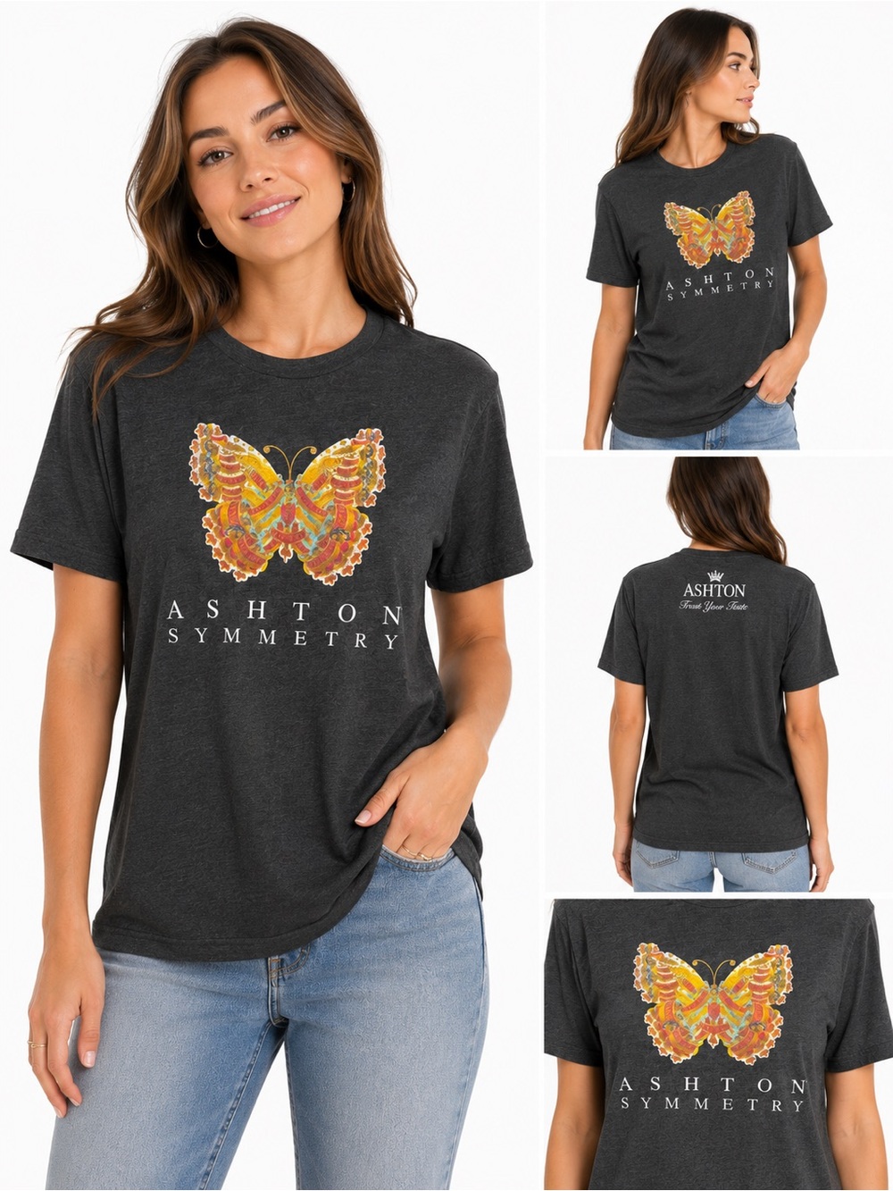 Ashton Symmetry Butterfly Graphic T-Shirt Gray Short Sleeve Size Large